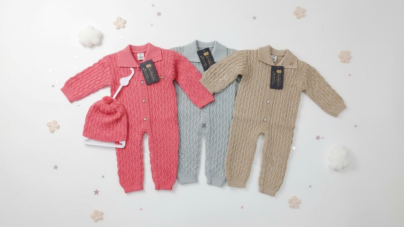 Woolen Romper with Matching Cap for Babies (6–9 Months)