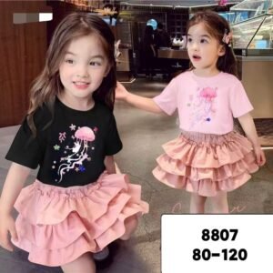 Girls Stylish Skirt Set – Lycra Cotton Shirt with Cotton Silk Skirt (1–5 Years)