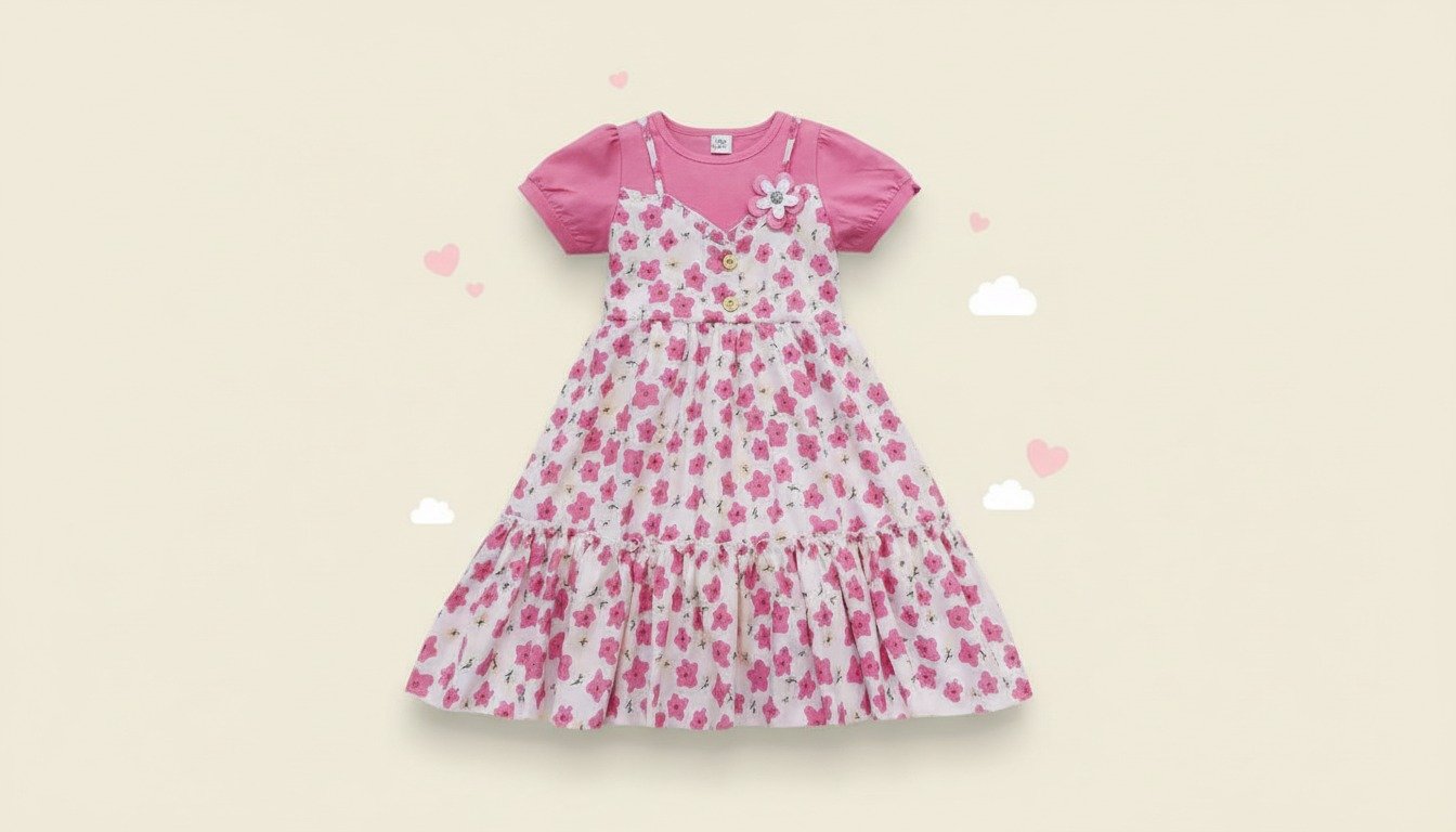 Girls China Cotton Satin Frock with Soft Cotton Inner – Elegant Kids Party Dress (7–12 Years)