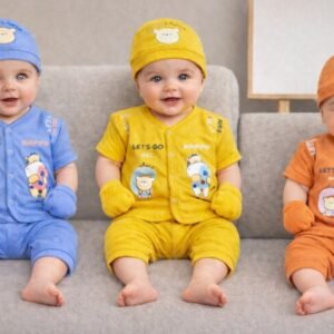 Newborn Baby 3 PCS Cotton Lycra Suit with Nekar, Shirt & Cap
